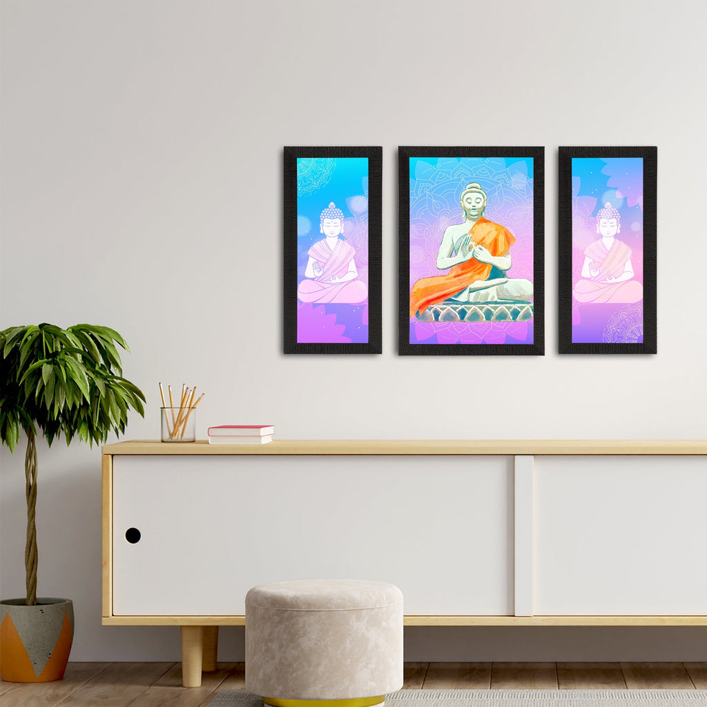 Set of 3 Meditating Lord Buddha Satin Matt Textured UV Art Painting Kafalo