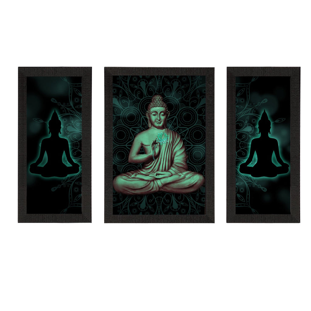 Set of 3 Meditating Lord Buddha Satin Matt Textured UV Art Painting Kafalo