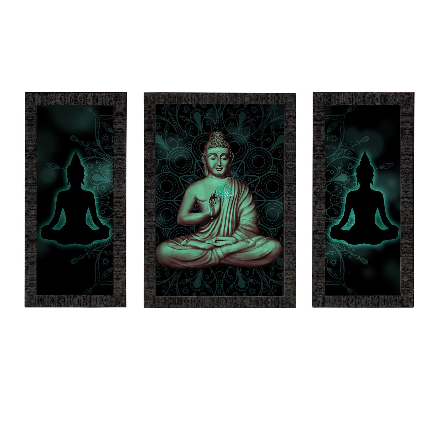 Set of 3 Meditating Lord Buddha Satin Matt Textured UV Art Painting Kafalo