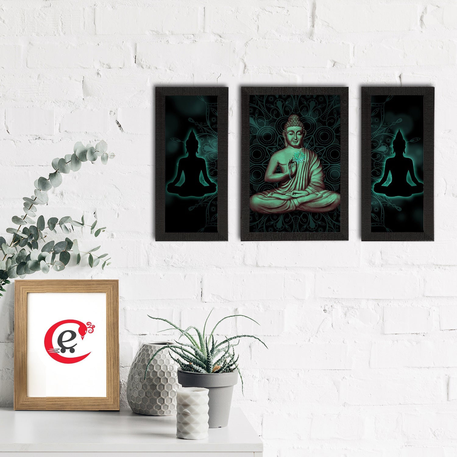 Set of 3 Meditating Lord Buddha Satin Matt Textured UV Art Painting Kafalo