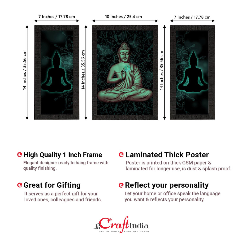 Set of 3 Meditating Lord Buddha Satin Matt Textured UV Art Painting Kafalo