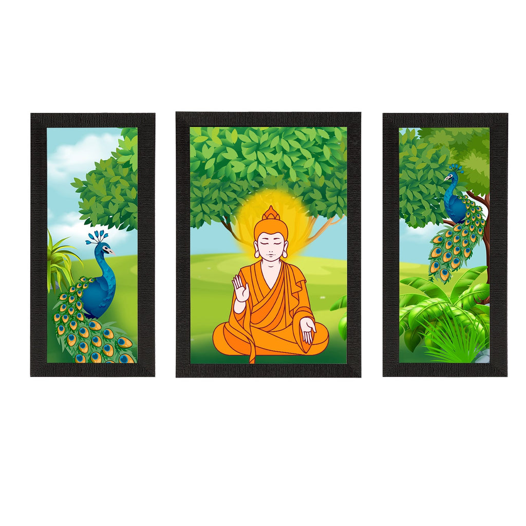 Set of 3 Meditating Lord Buddha Satin Matt Textured UV Art Painting Kafalo