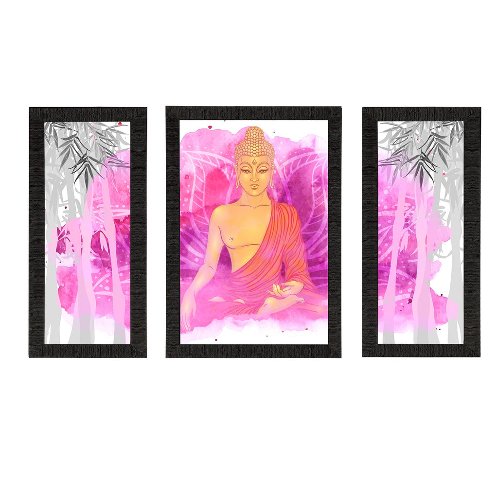 Set of 3 Meditating Lord Buddha Satin Matt Textured UV Art Painting Kafalo