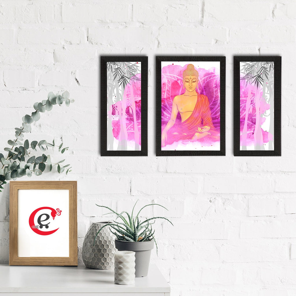 Set of 3 Meditating Lord Buddha Satin Matt Textured UV Art Painting Kafalo