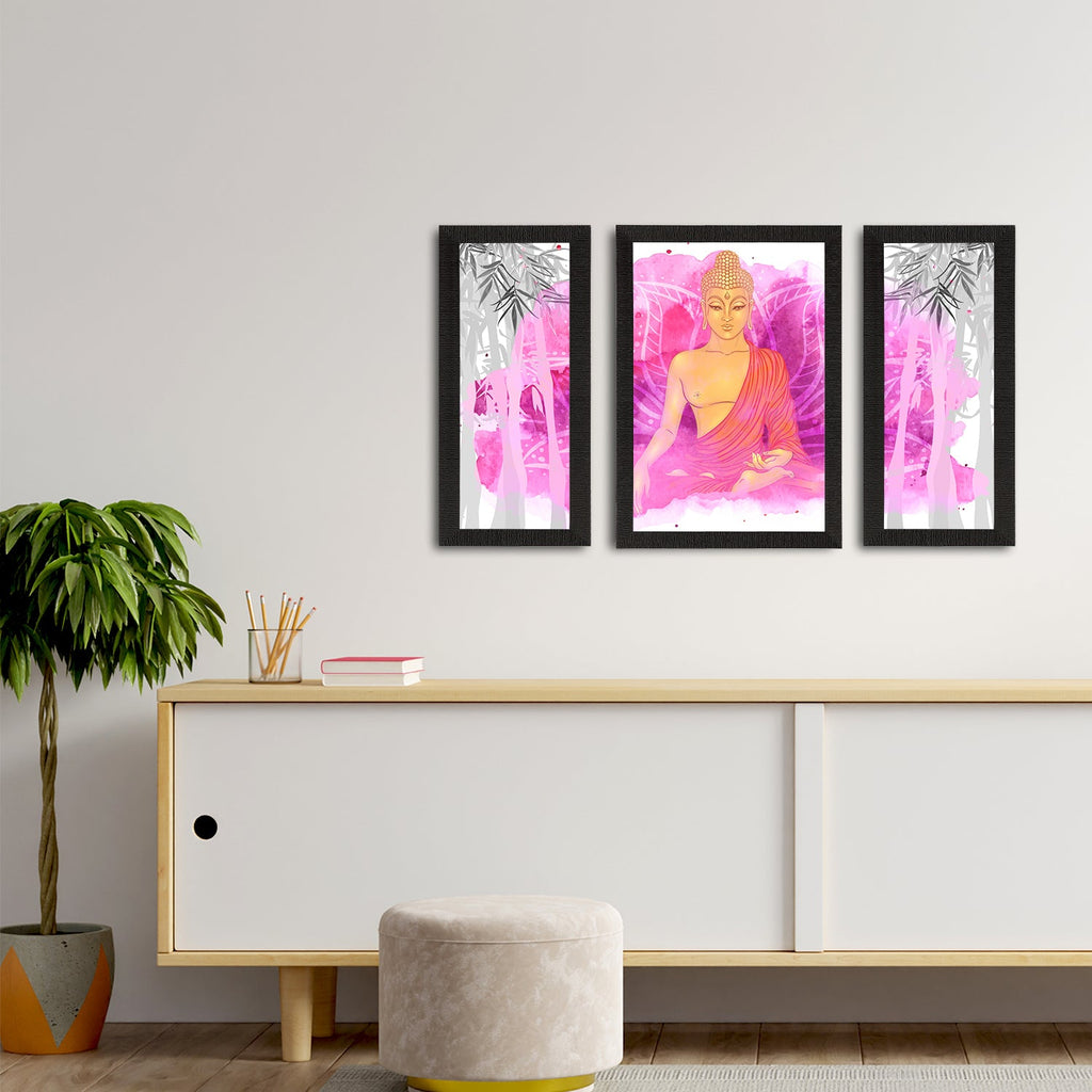 Set of 3 Meditating Lord Buddha Satin Matt Textured UV Art Painting Kafalo