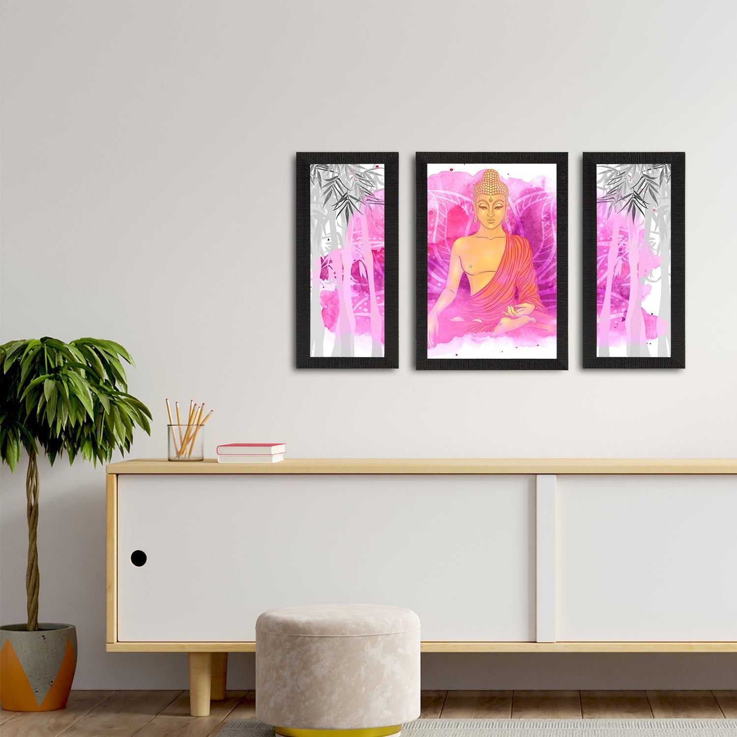 Set of 3 Meditating Lord Buddha Satin Matt Textured UV Art Painting Kafalo
