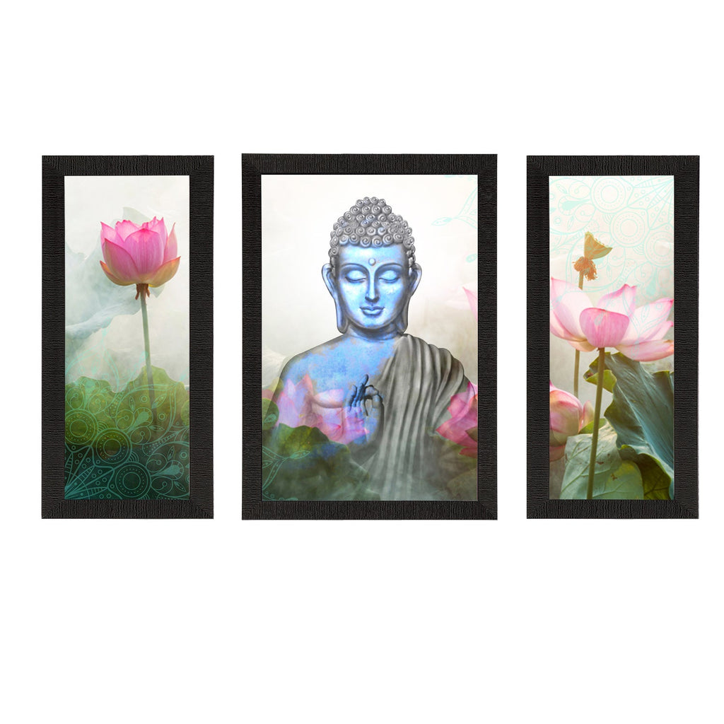 Set of 3 Meditating Lord Buddha Satin Matt Textured UV Art Painting Kafalo