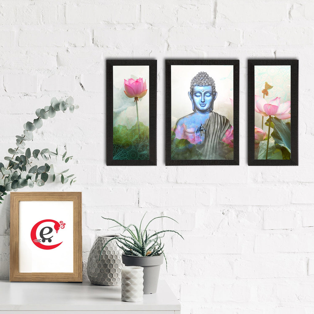 Set of 3 Meditating Lord Buddha Satin Matt Textured UV Art Painting Kafalo