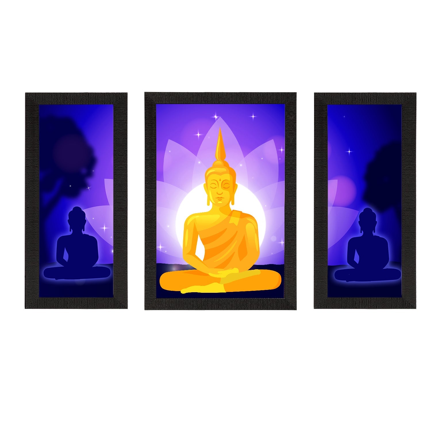 Set of 3 Meditating Lord Buddha Satin Matt Textured UV Art Painting Kafalo