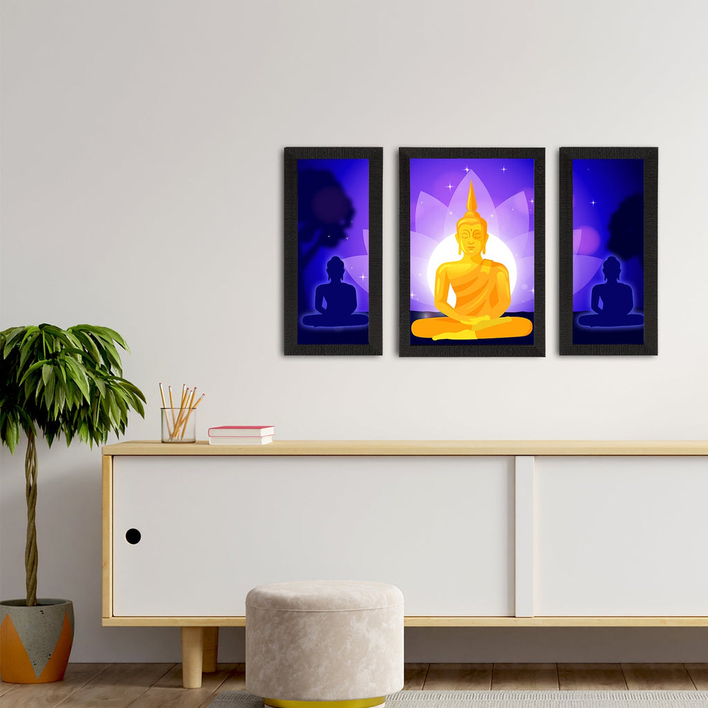Set of 3 Meditating Lord Buddha Satin Matt Textured UV Art Painting Kafalo