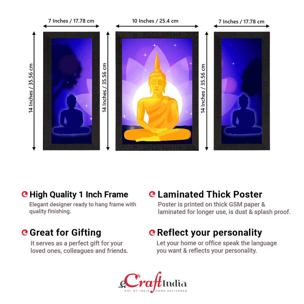 Set of 3 Meditating Lord Buddha Satin Matt Textured UV Art Painting Kafalo