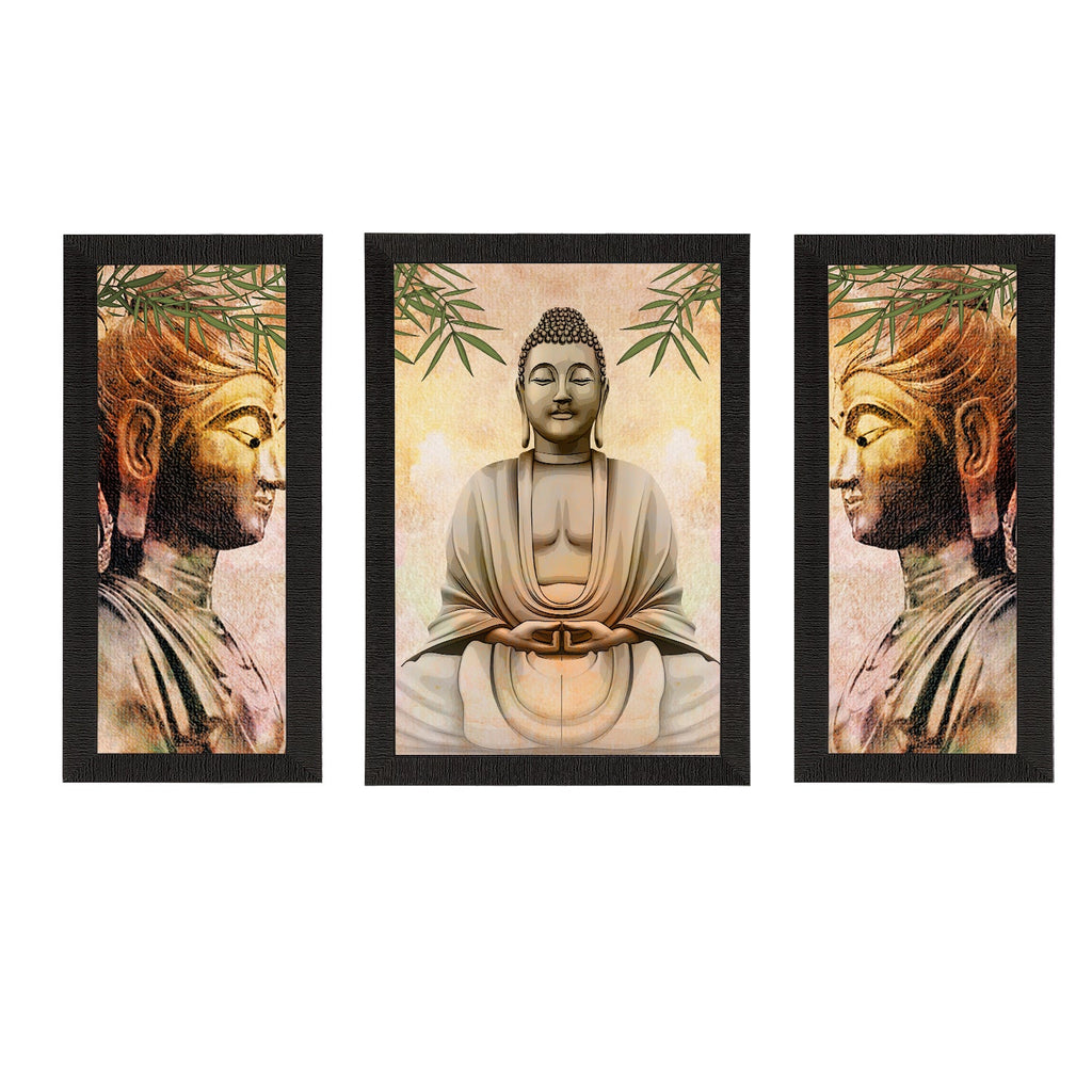 Set of 3 Meditating Lord Buddha Satin Matt Textured UV Art Painting Kafalo