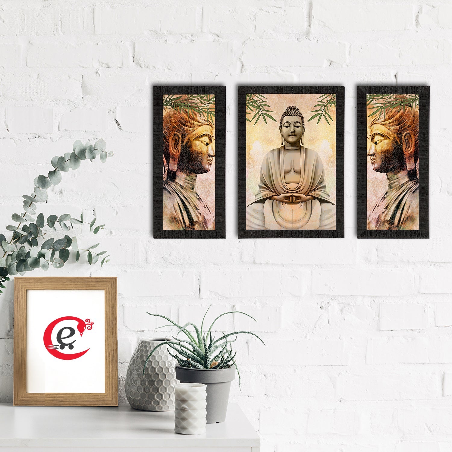 Set of 3 Meditating Lord Buddha Satin Matt Textured UV Art Painting Kafalo