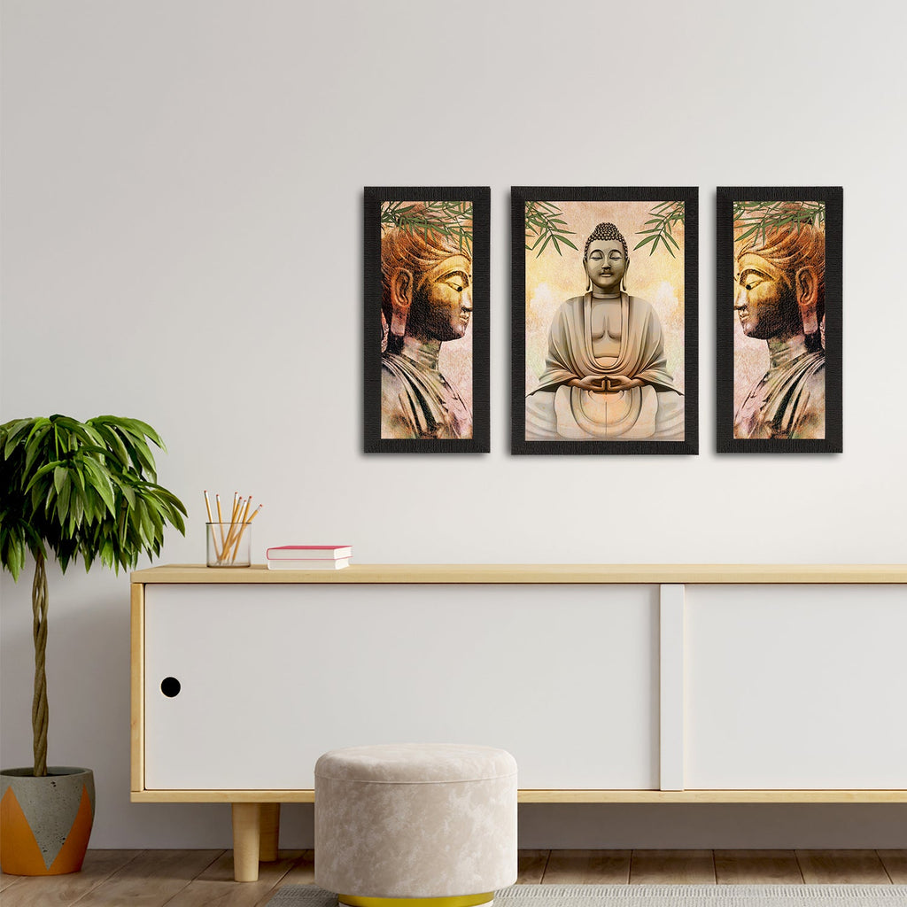 Set of 3 Meditating Lord Buddha Satin Matt Textured UV Art Painting Kafalo