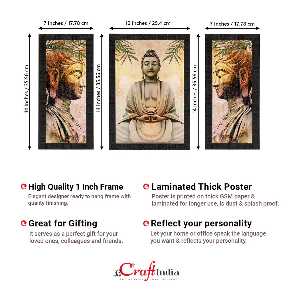 Set of 3 Meditating Lord Buddha Satin Matt Textured UV Art Painting Kafalo