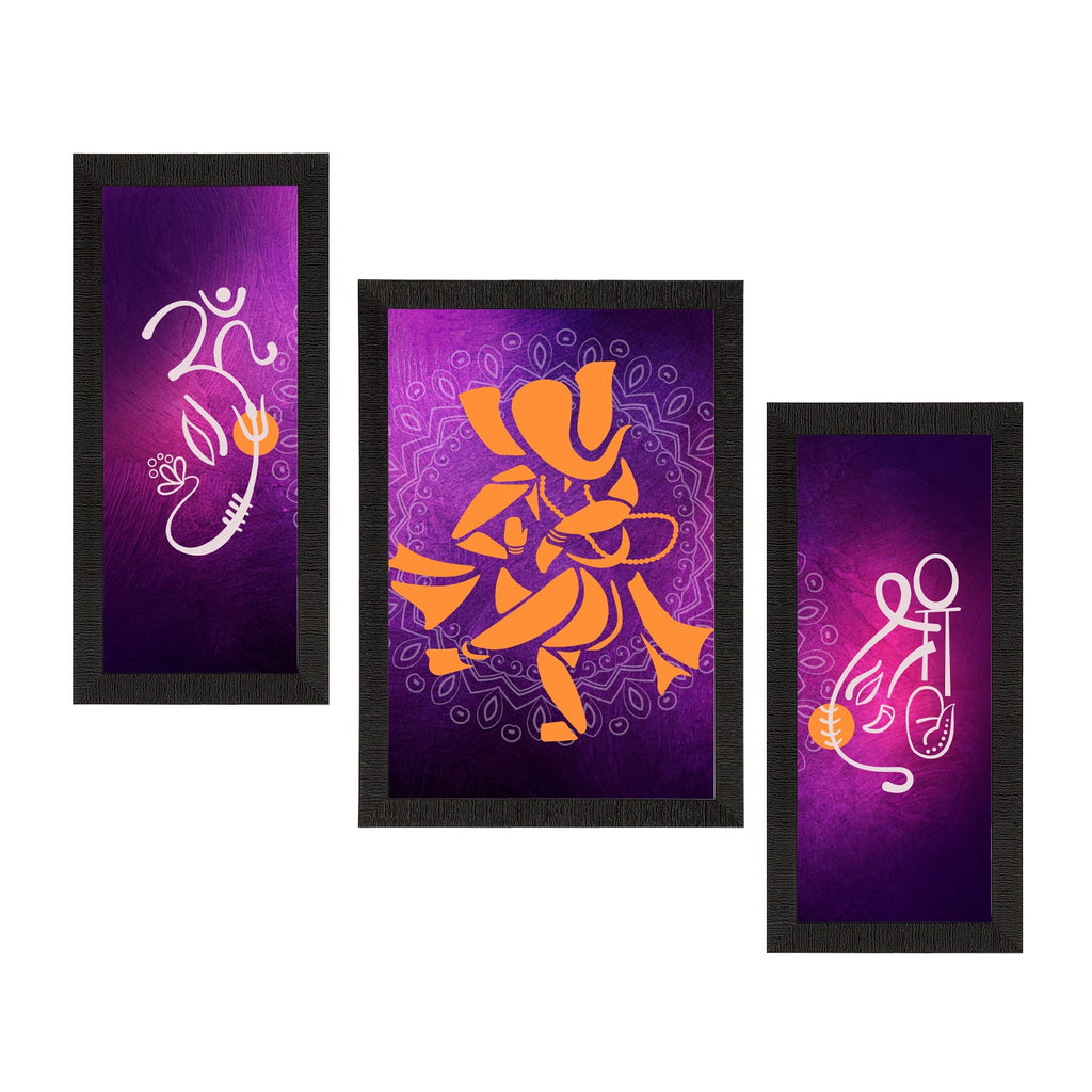 Set of 3 Lord Ganesha Satin Matt Texture UV Art Painting Kafalo