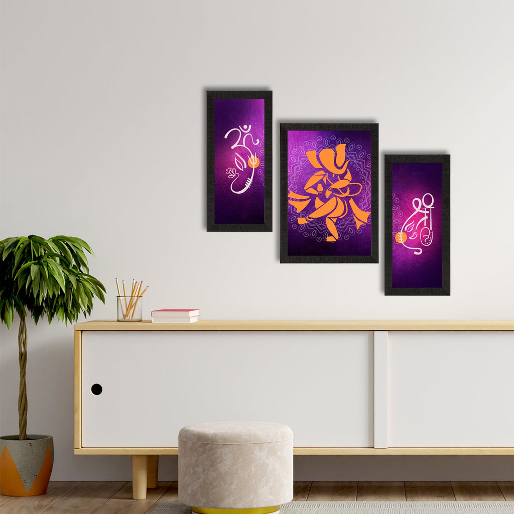 Set of 3 Lord Ganesha Satin Matt Texture UV Art Painting Kafalo