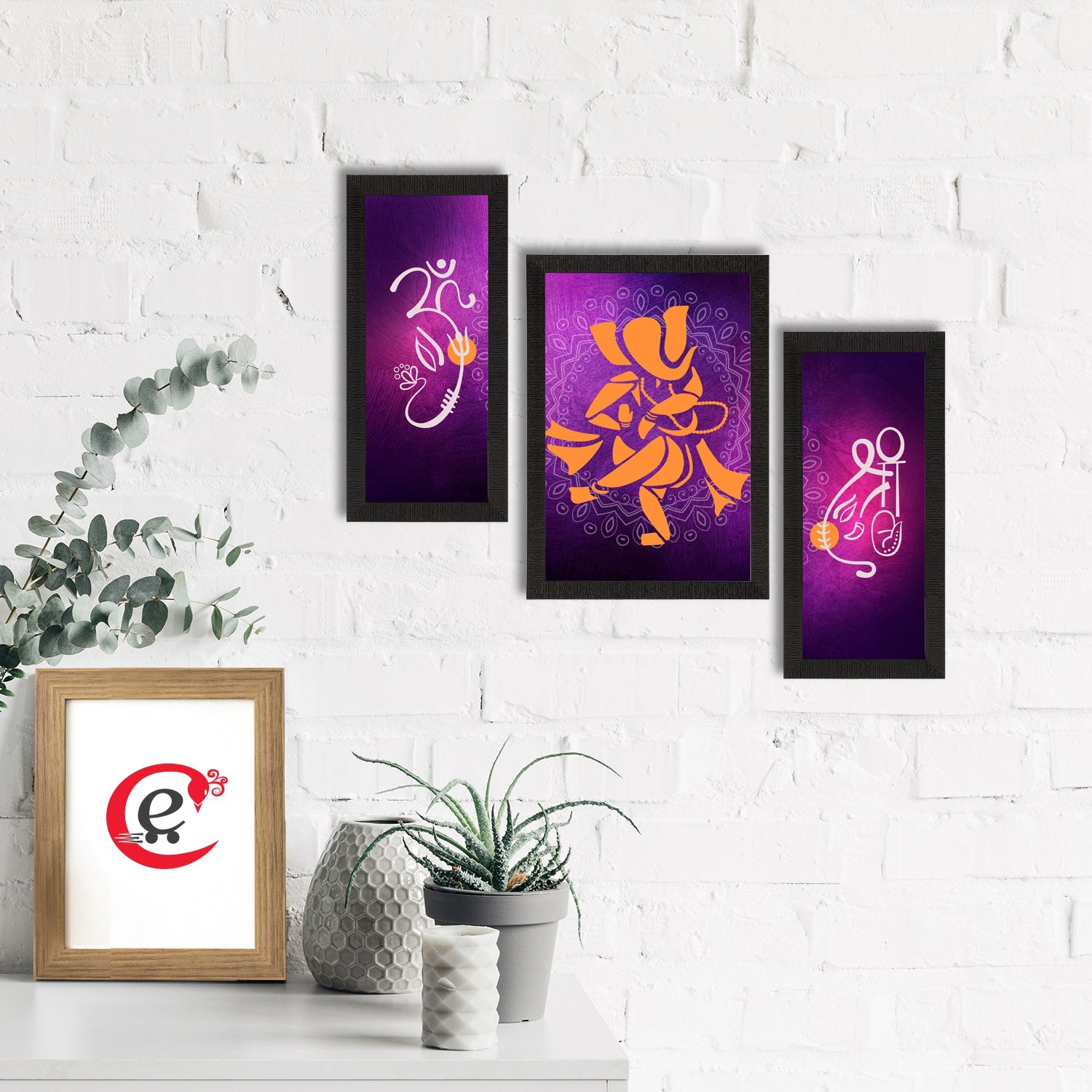 Set of 3 Lord Ganesha Satin Matt Texture UV Art Painting Kafalo