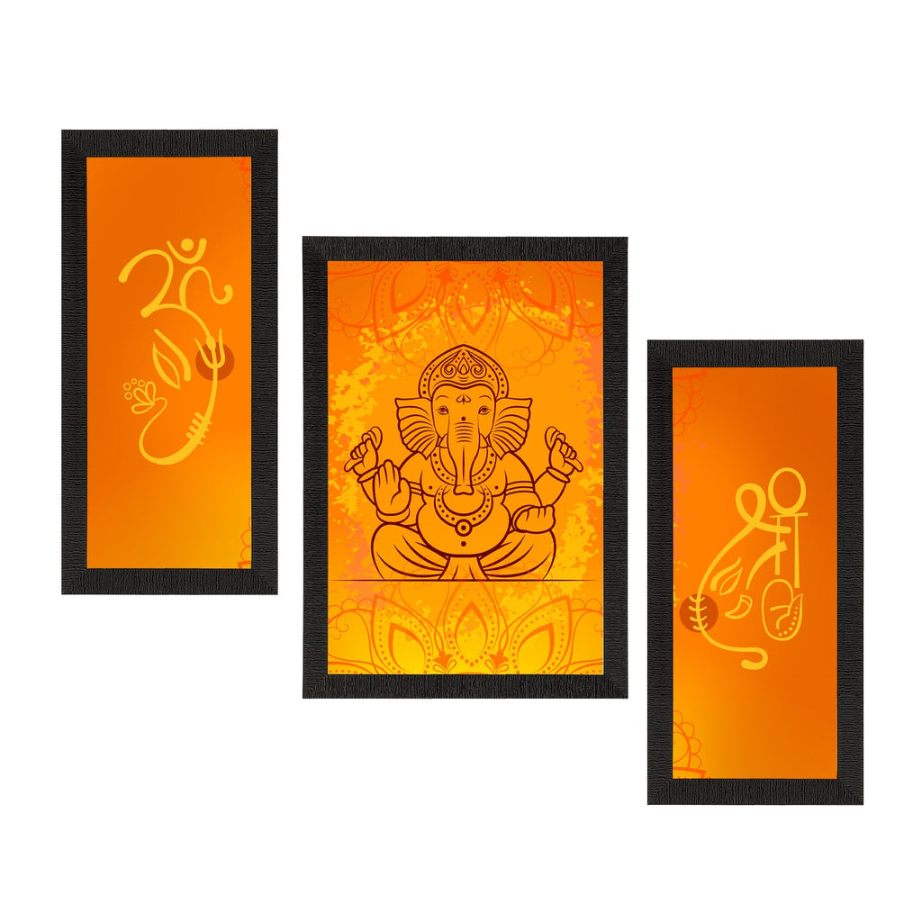 Set of 3 Lord Ganesha Satin Matt Texture UV Art Painting Kafalo
