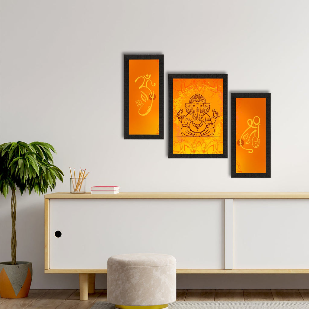 Set of 3 Lord Ganesha Satin Matt Texture UV Art Painting Kafalo
