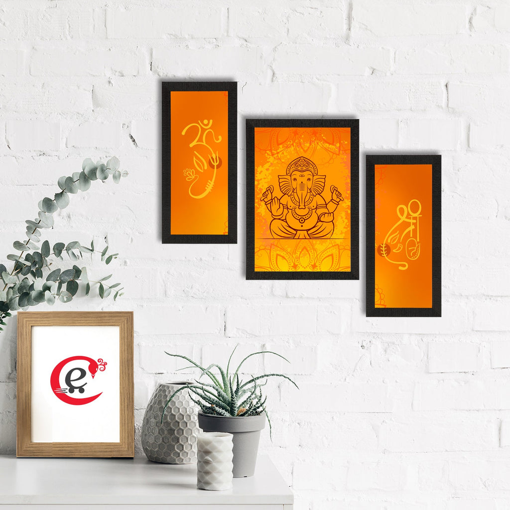 Set of 3 Lord Ganesha Satin Matt Texture UV Art Painting Kafalo