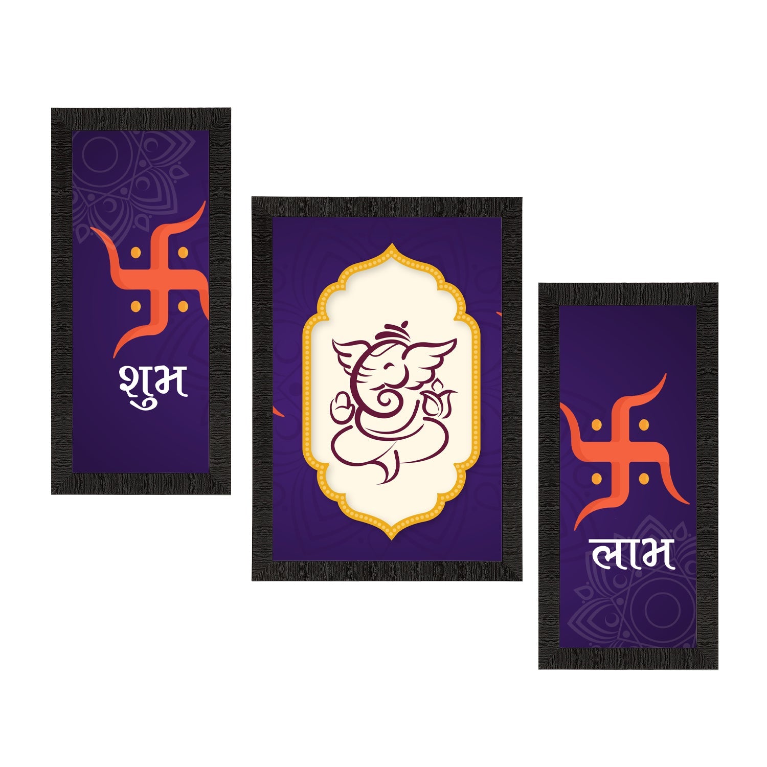 Set of 3 Lord Ganesha Satin Matt Texture UV Art Painting Kafalo