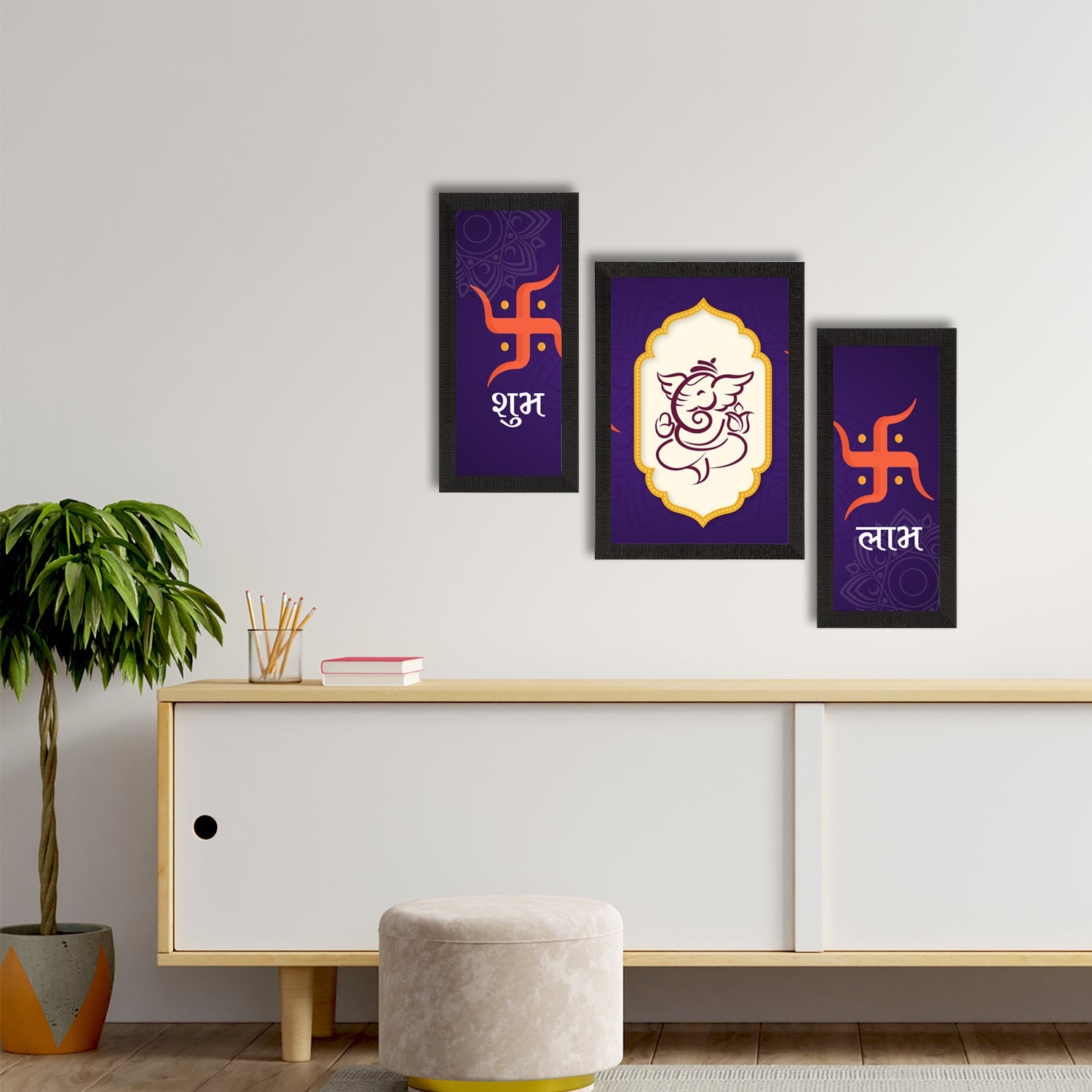 Set of 3 Lord Ganesha Satin Matt Texture UV Art Painting Kafalo