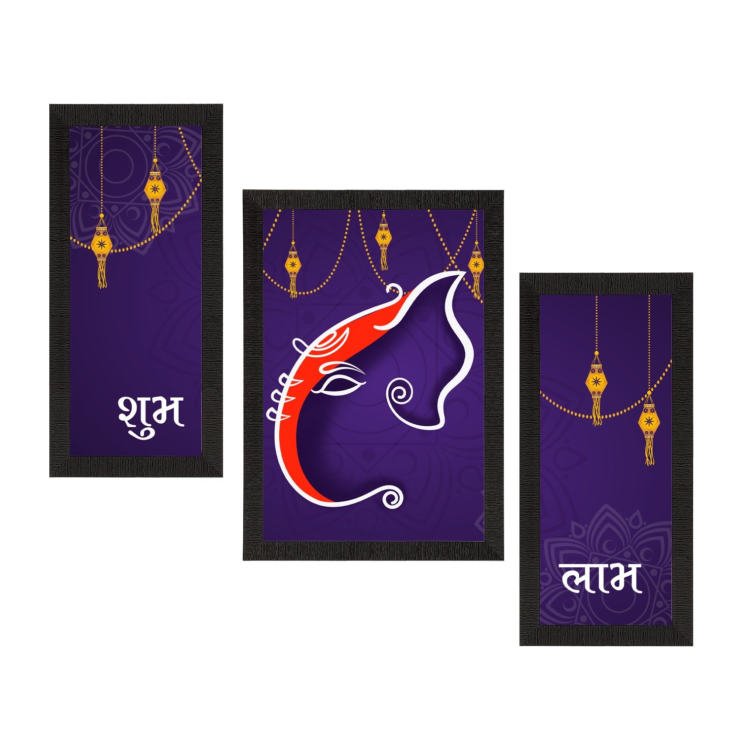Set of 3 Lord Ganesha Satin Matt Texture UV Art Painting Kafalo