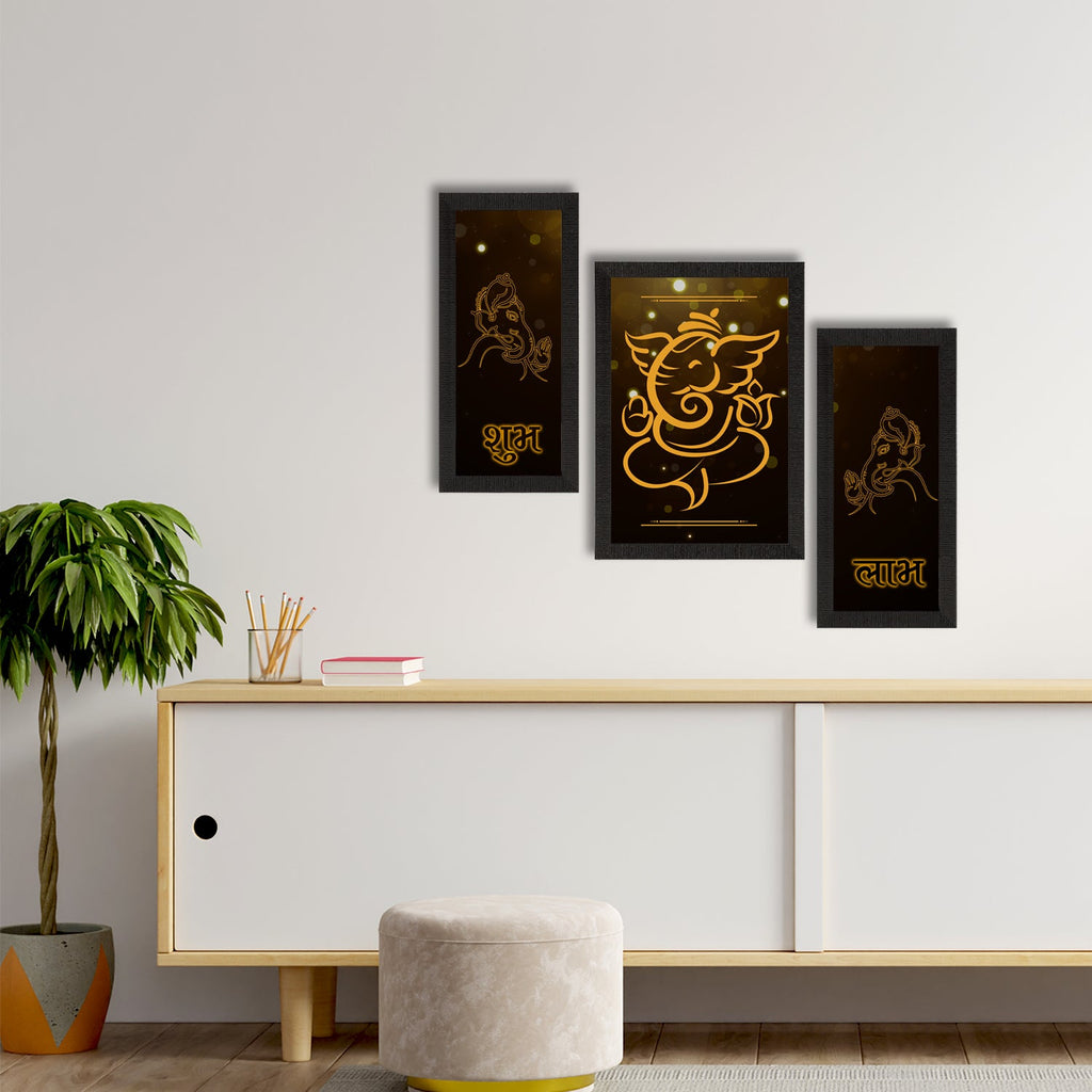 Set of 3 Lord Ganesha Satin Matt Texture UV Art Painting Kafalo