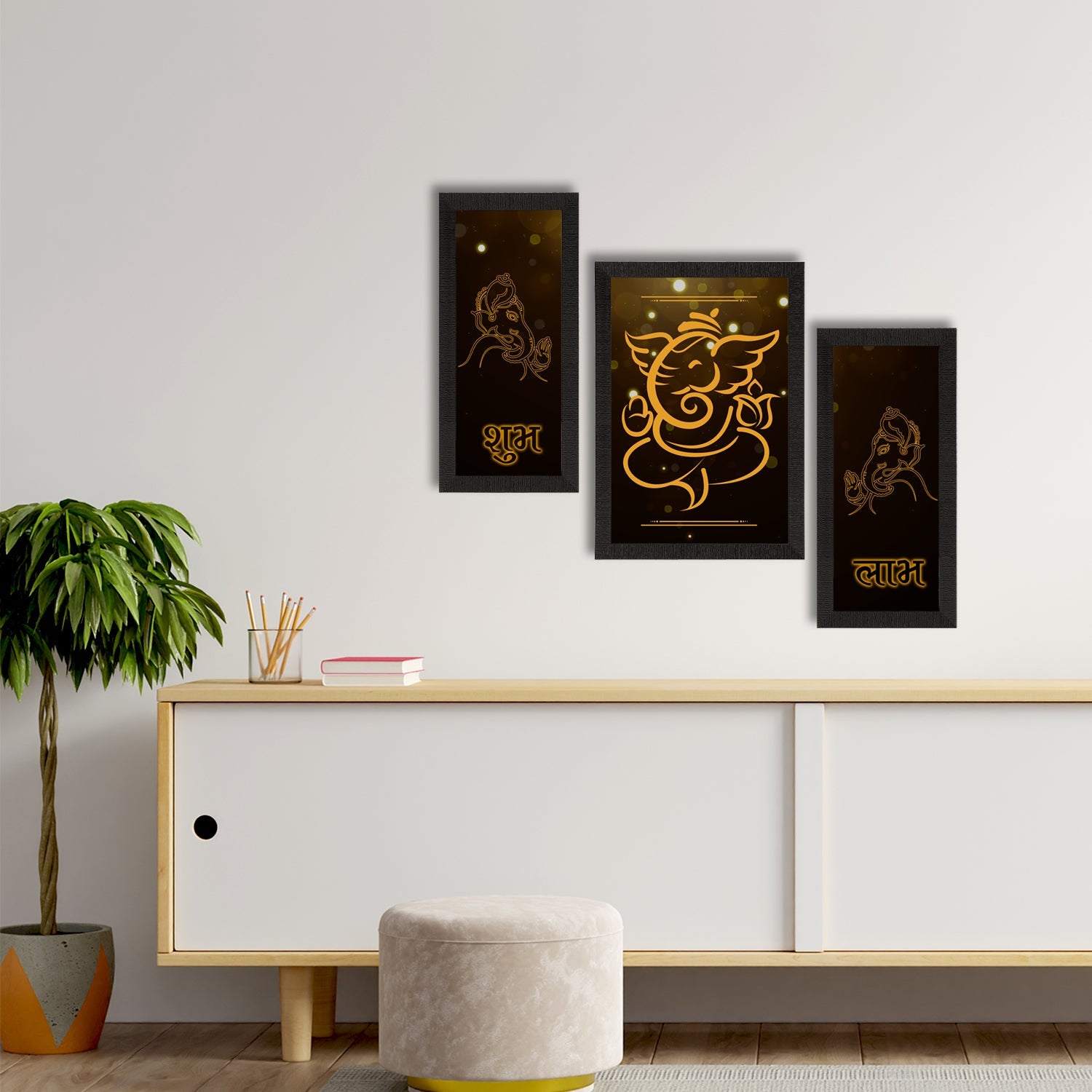 Set of 3 Lord Ganesha Satin Matt Texture UV Art Painting Kafalo