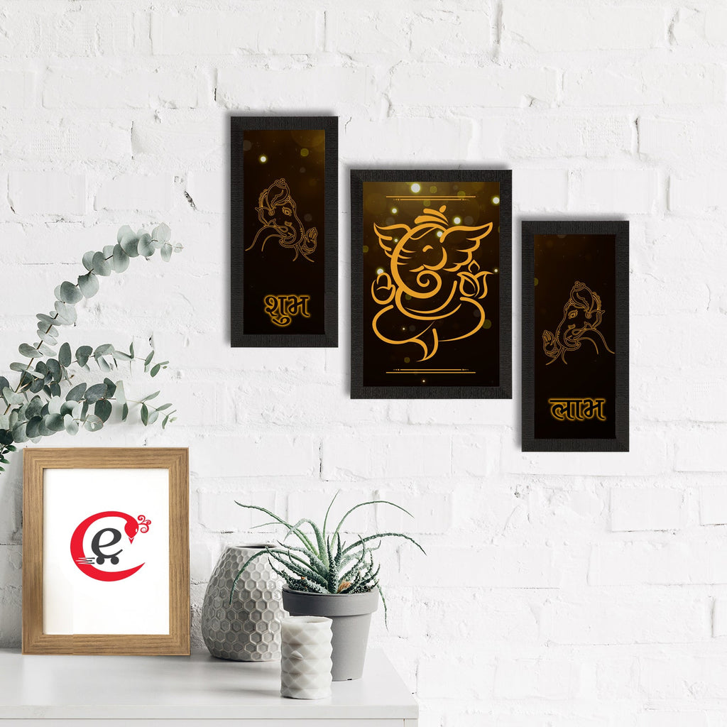 Set of 3 Lord Ganesha Satin Matt Texture UV Art Painting Kafalo
