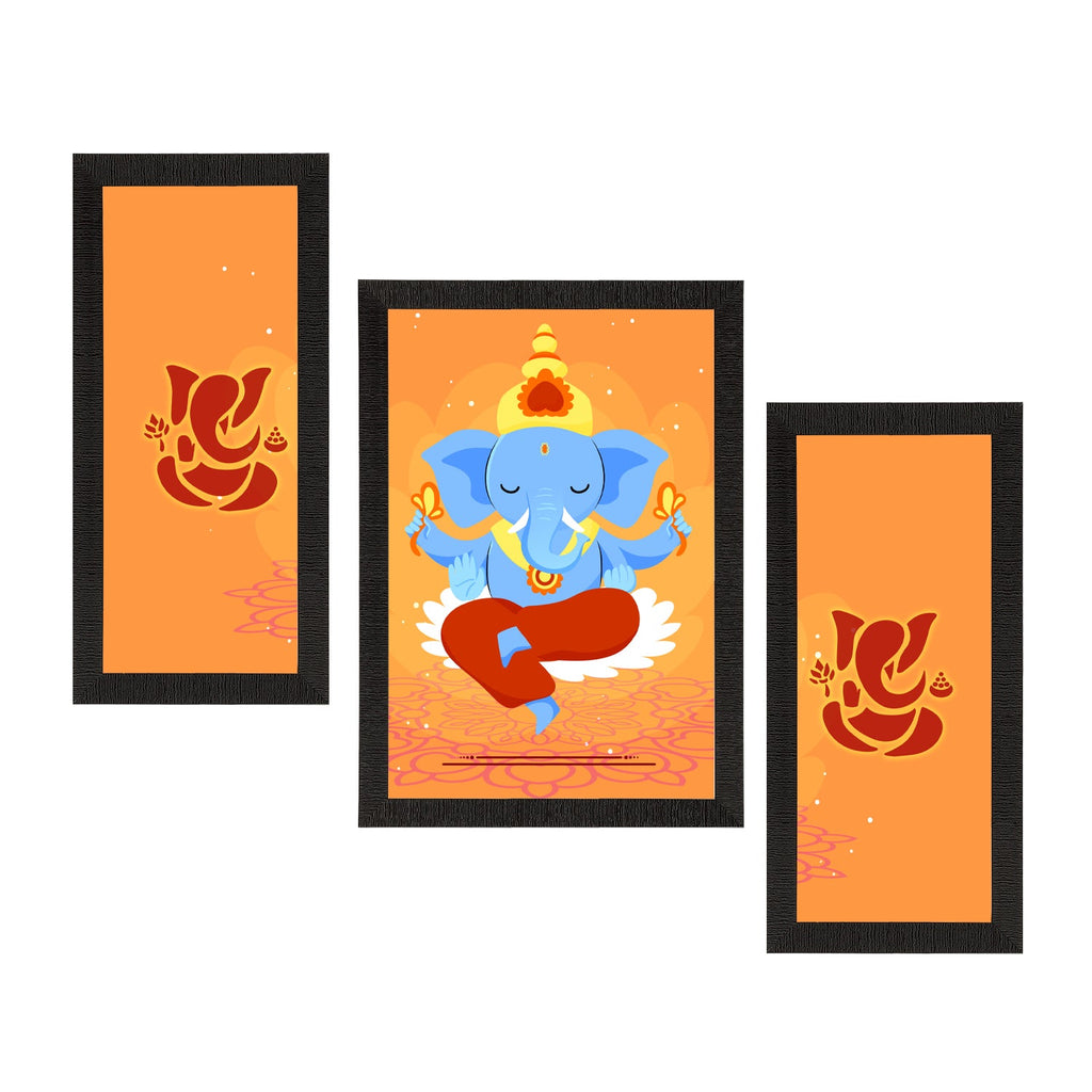 Set of 3 Lord Ganesha Satin Matt Texture UV Art Painting Kafalo