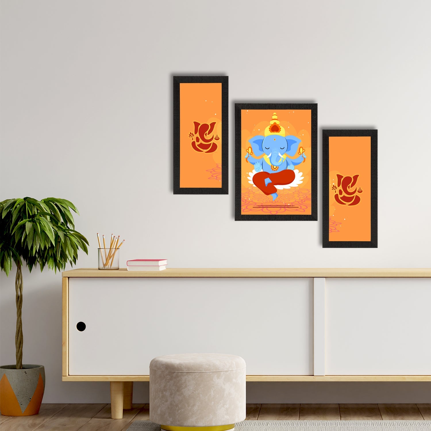 Set of 3 Lord Ganesha Satin Matt Texture UV Art Painting Kafalo