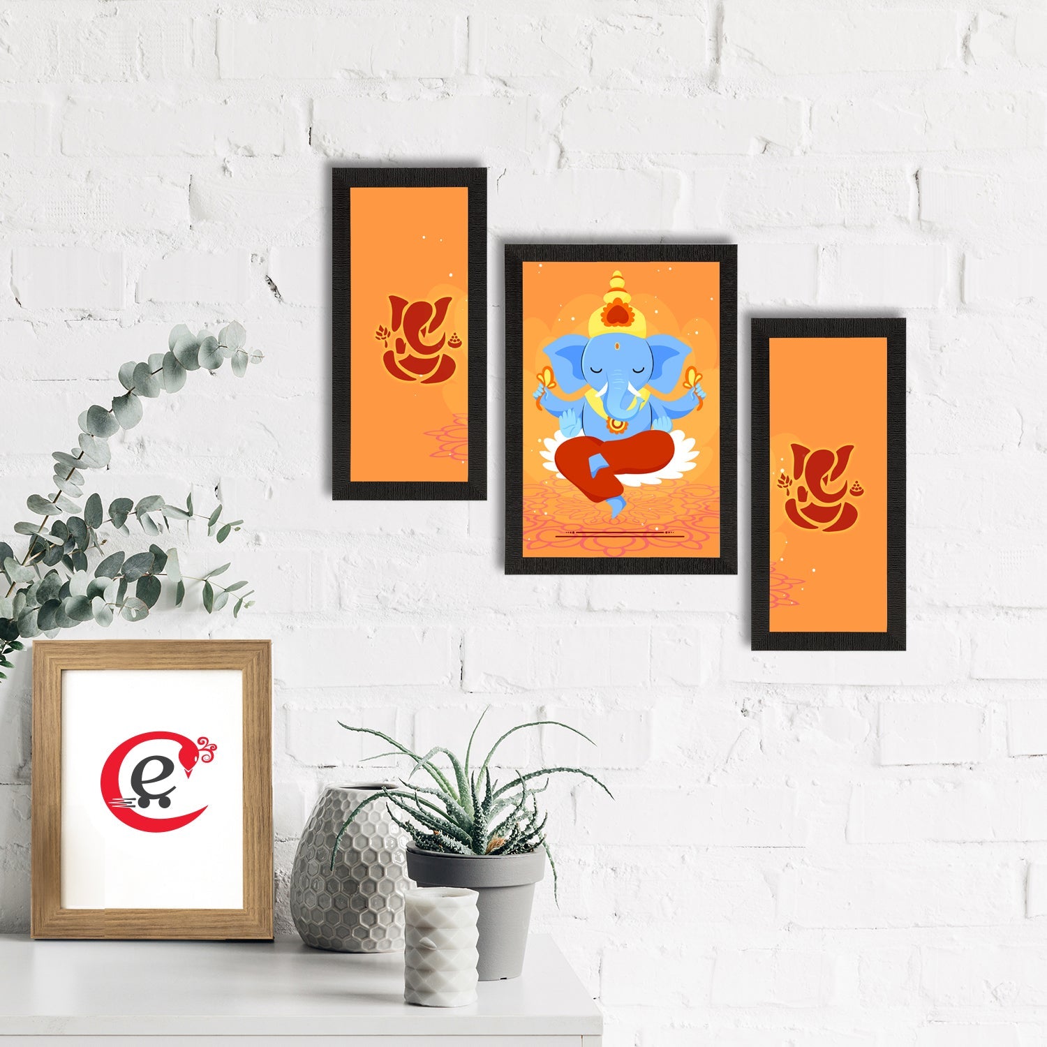Set of 3 Lord Ganesha Satin Matt Texture UV Art Painting Kafalo