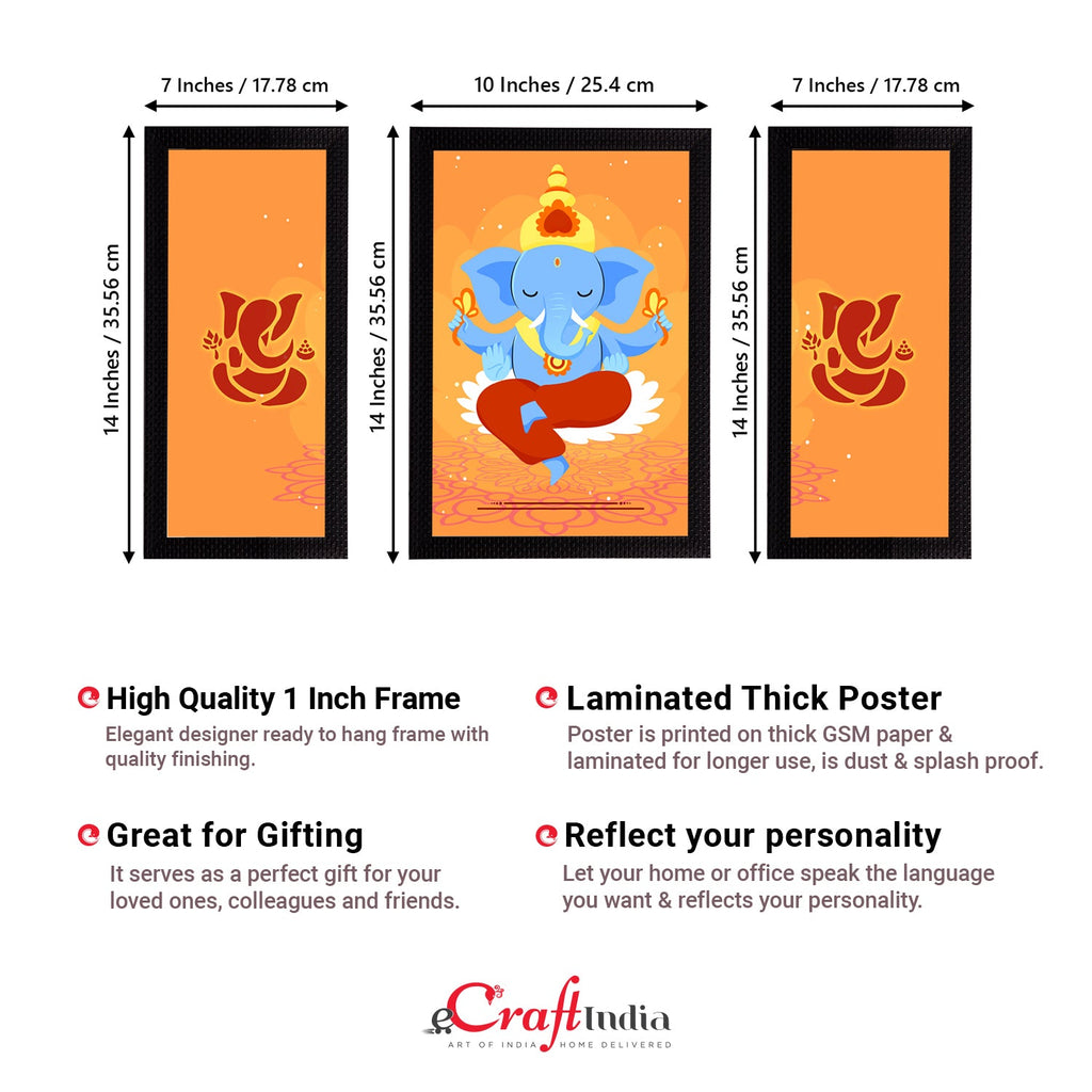 Set of 3 Lord Ganesha Satin Matt Texture UV Art Painting Kafalo