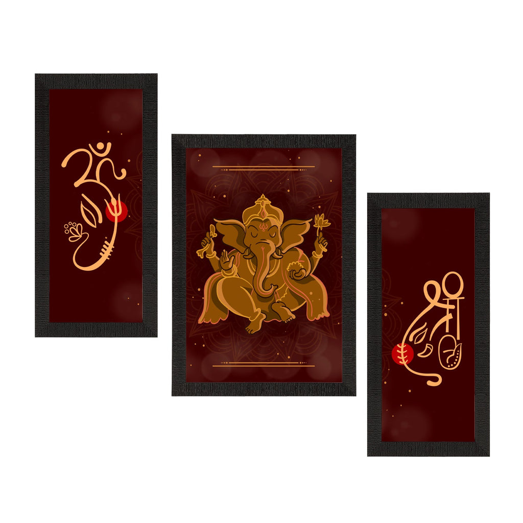Set of 3 Lord Ganesha Satin Matt Texture UV Art Painting Kafalo