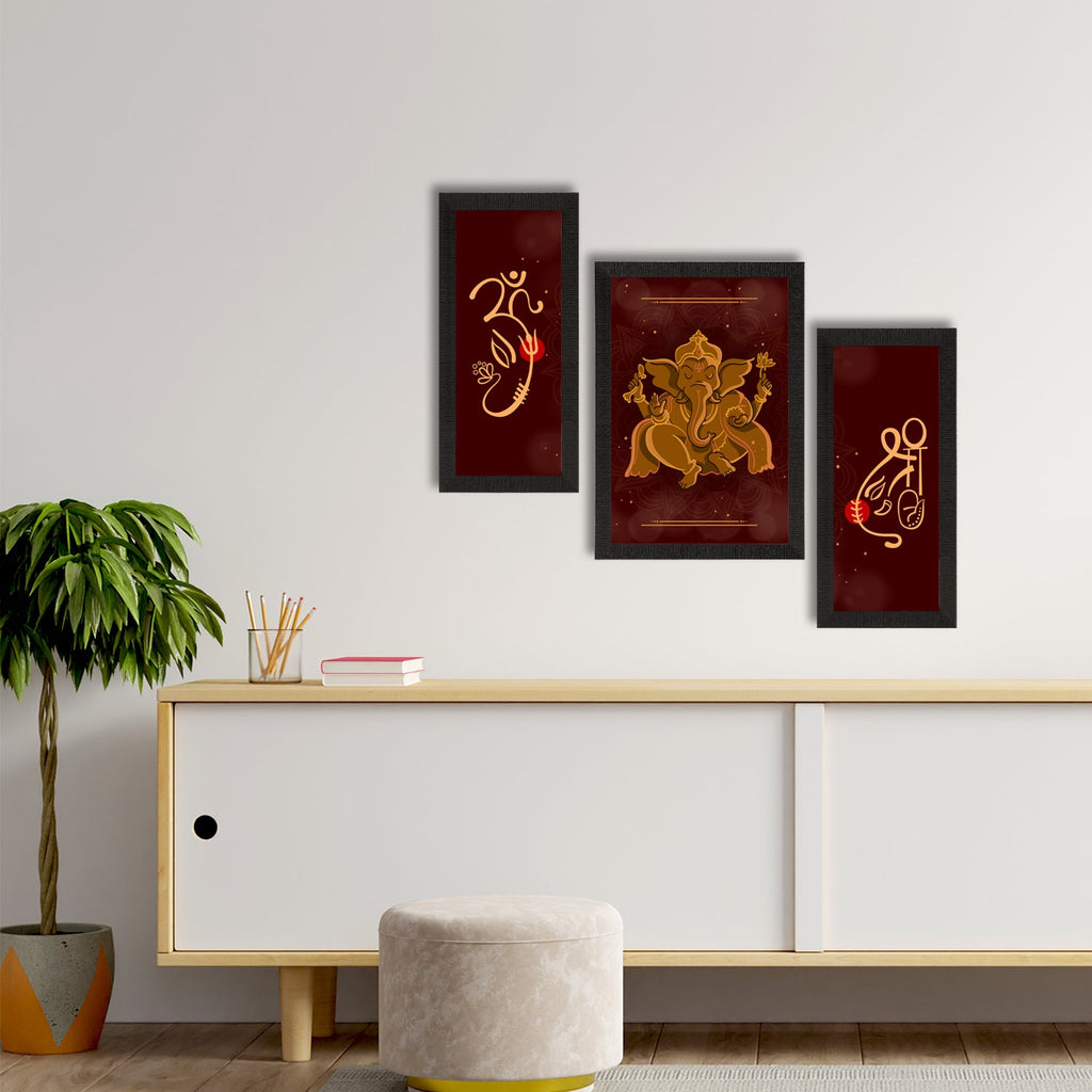 Set of 3 Lord Ganesha Satin Matt Texture UV Art Painting Kafalo