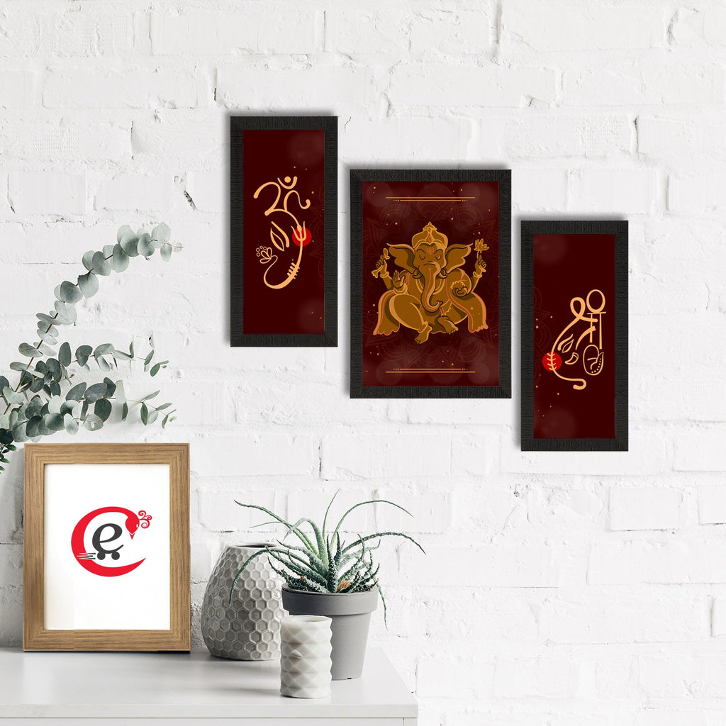 Set of 3 Lord Ganesha Satin Matt Texture UV Art Painting Kafalo