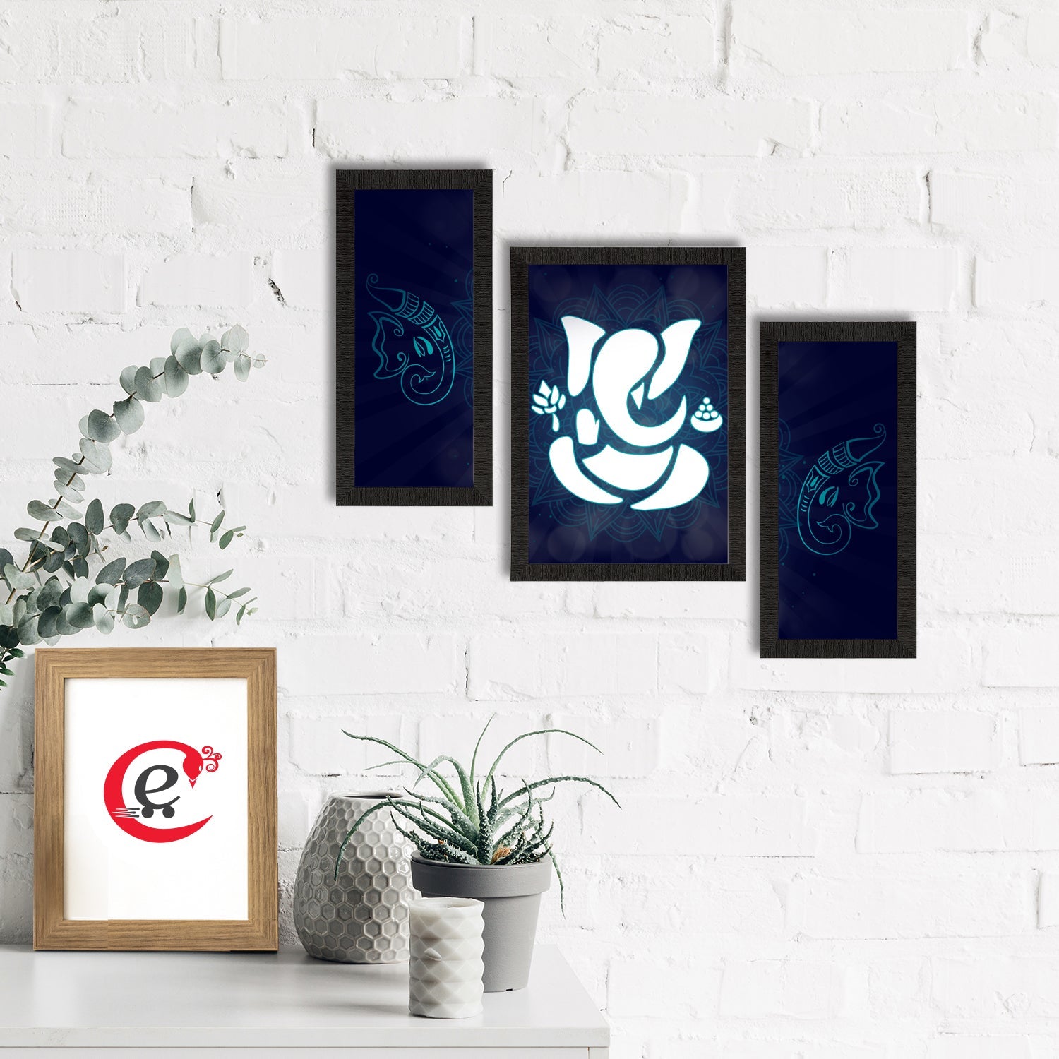 Set of 3 Lord Ganesha Satin Matt Texture UV Art Painting Kafalo