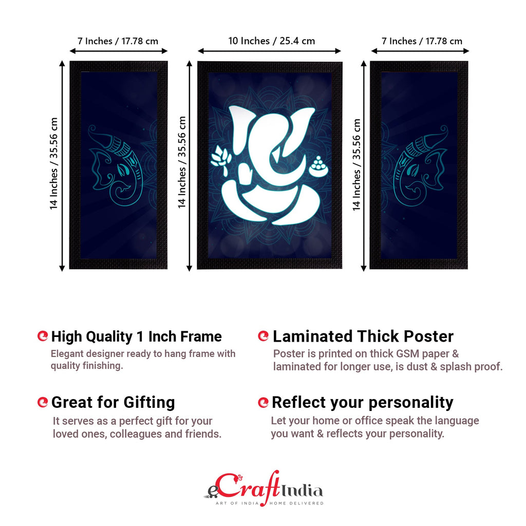 Set of 3 Lord Ganesha Satin Matt Texture UV Art Painting Kafalo
