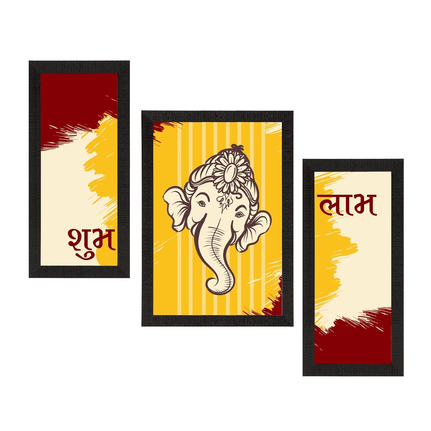 Set of 3 Lord Ganesha Satin Matt Texture UV Art Painting Kafalo