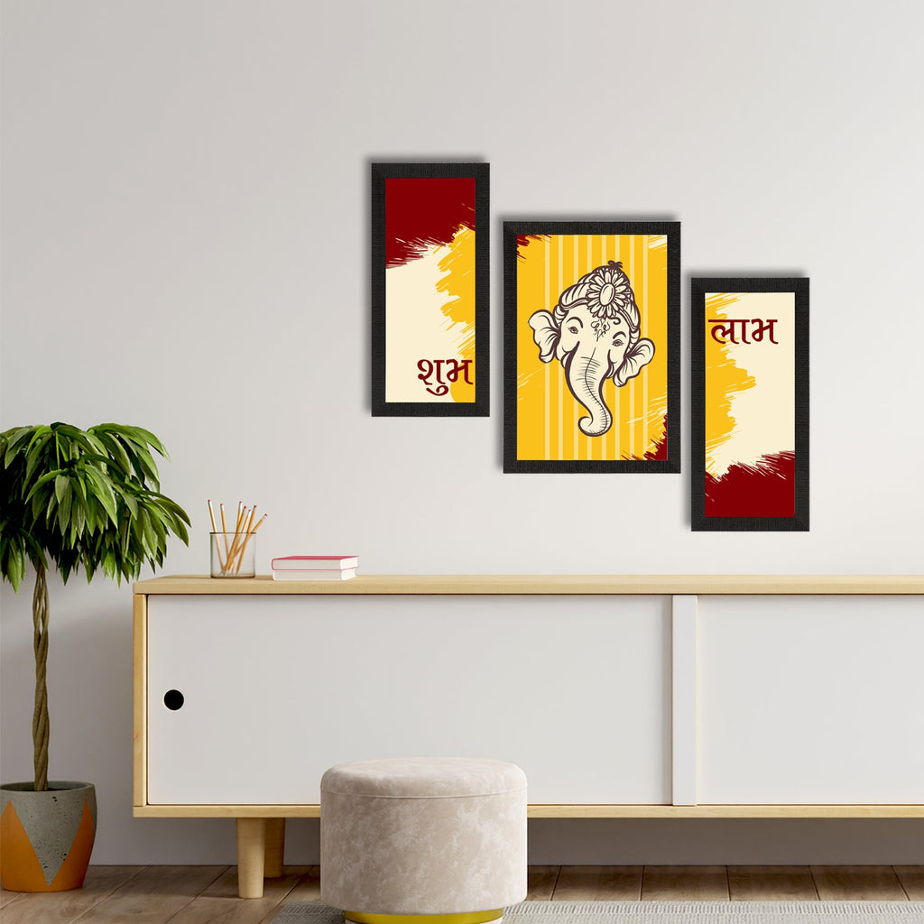 Set of 3 Lord Ganesha Satin Matt Texture UV Art Painting Kafalo