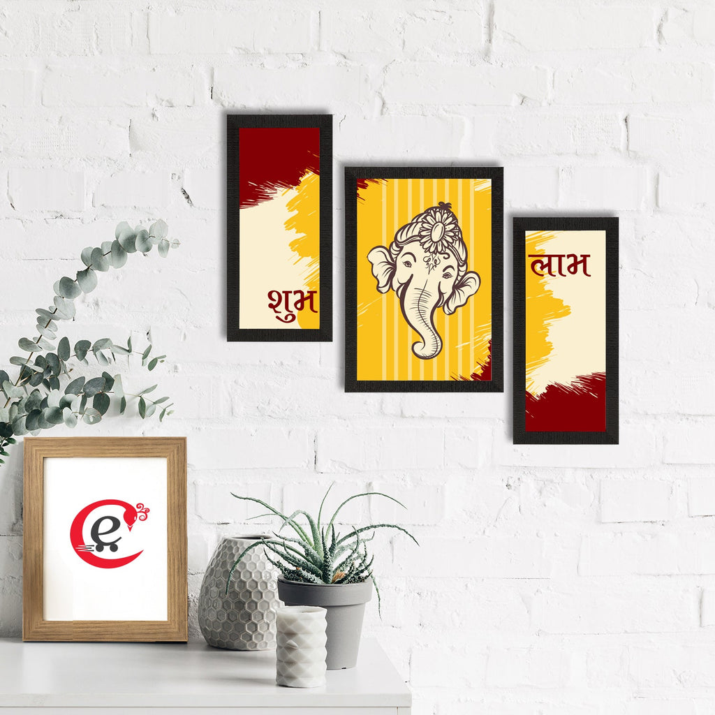 Set of 3 Lord Ganesha Satin Matt Texture UV Art Painting Kafalo