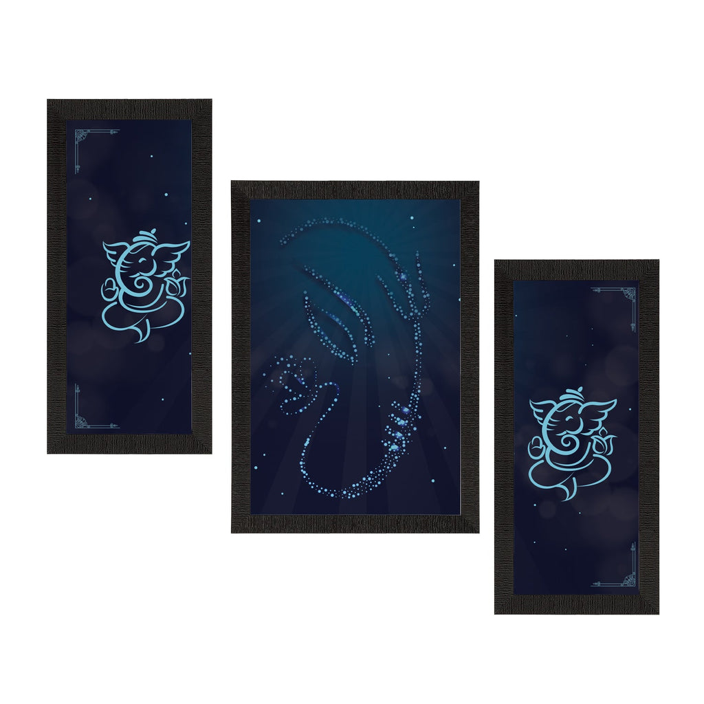 Set of 3 Lord Ganesha Satin Matt Texture UV Art Painting Kafalo