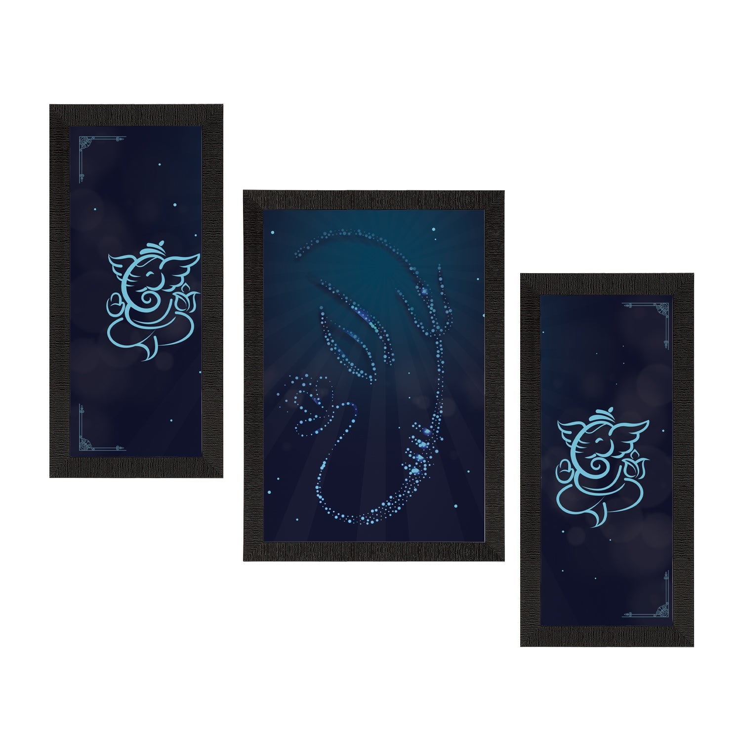Set of 3 Lord Ganesha Satin Matt Texture UV Art Painting Kafalo