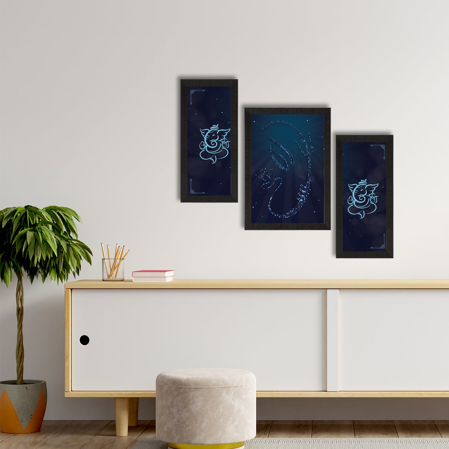 Set of 3 Lord Ganesha Satin Matt Texture UV Art Painting Kafalo
