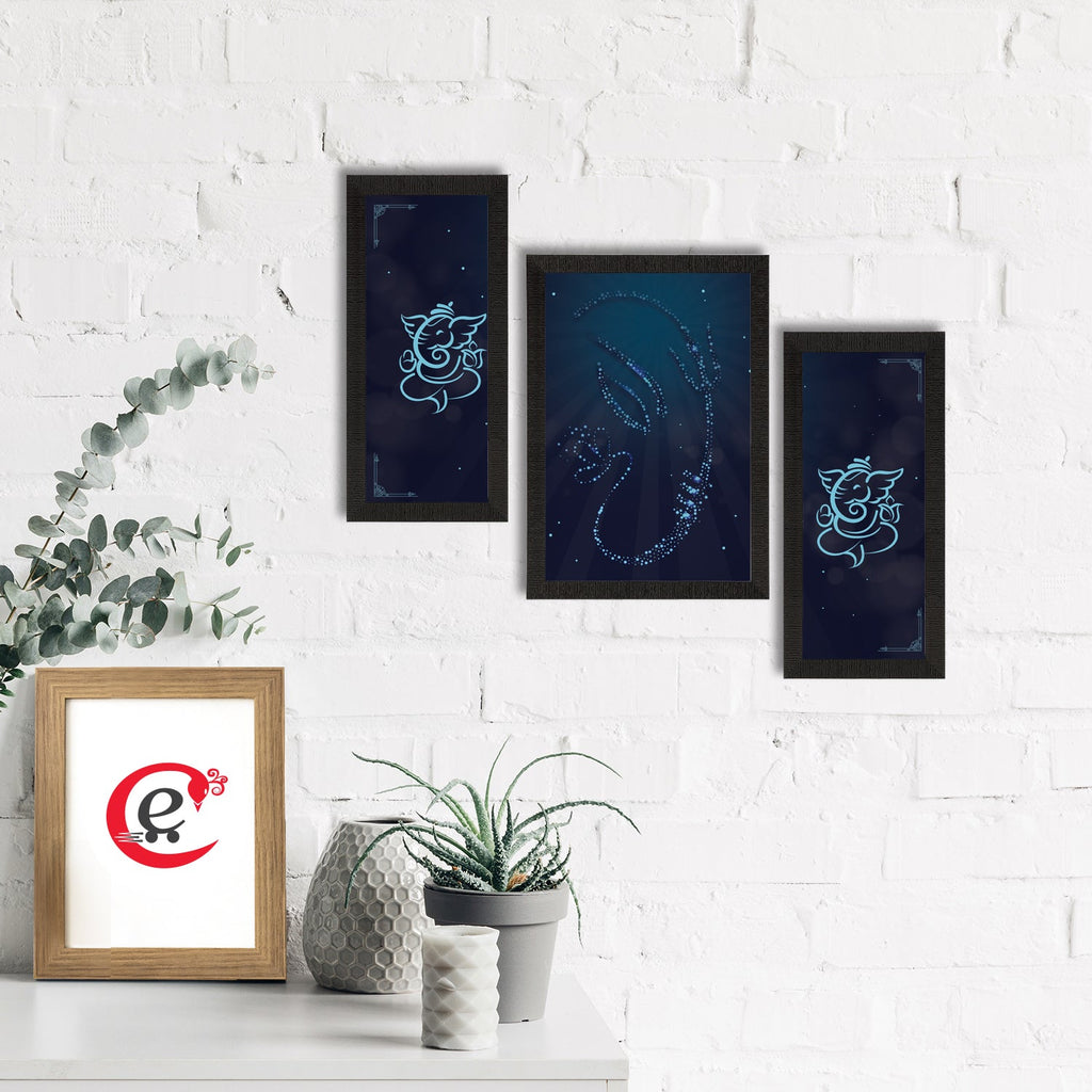 Set of 3 Lord Ganesha Satin Matt Texture UV Art Painting Kafalo