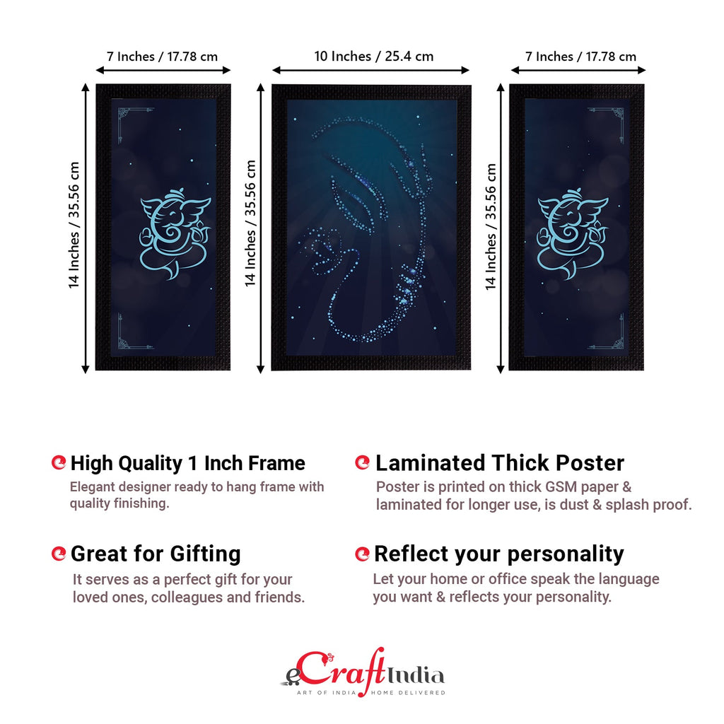 Set of 3 Lord Ganesha Satin Matt Texture UV Art Painting Kafalo