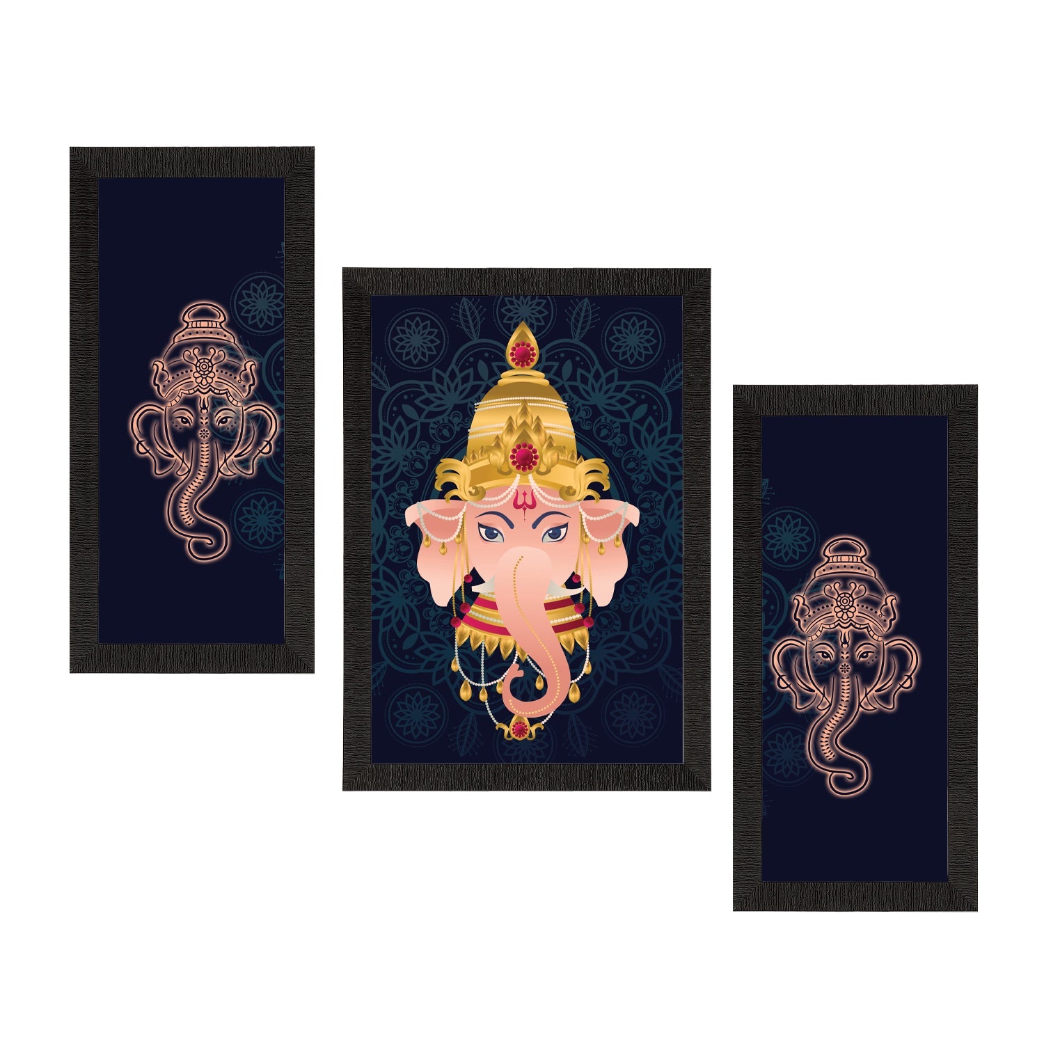 Set of 3 Lord Ganesha Satin Matt Texture UV Art Painting Kafalo