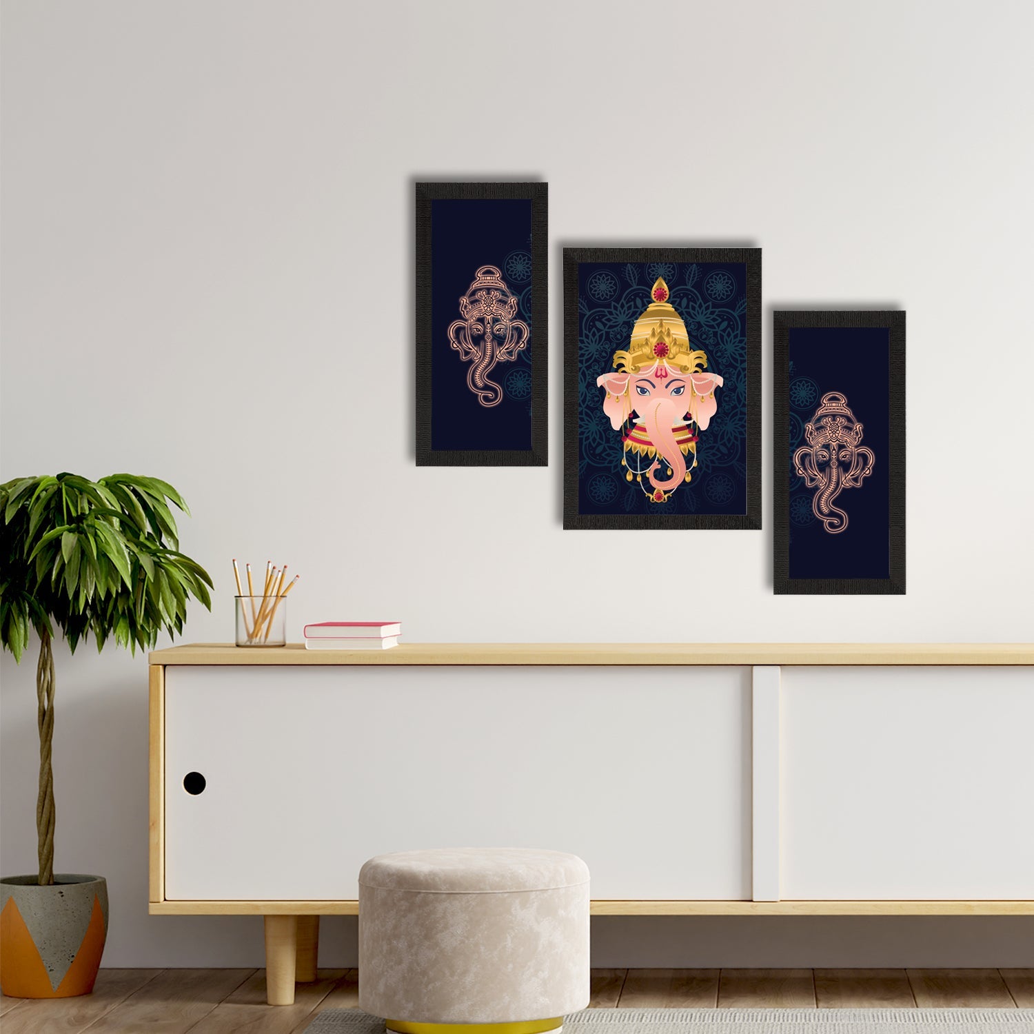 Set of 3 Lord Ganesha Satin Matt Texture UV Art Painting Kafalo